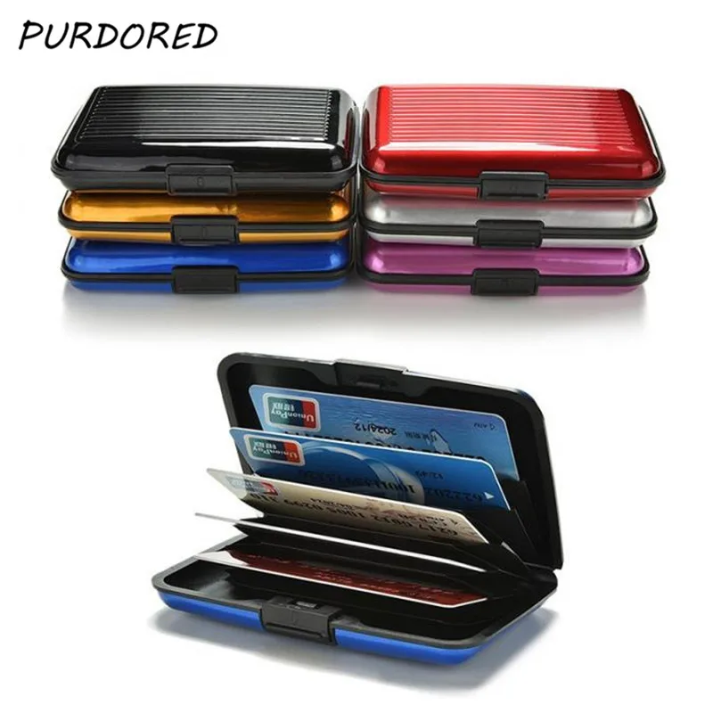 PURDORED 1 Pc Men Aluminum Bank Card Holder Blocking Hard Case Wallet Solid Credit Card Anti-RFID Scanning Protect Card Holder