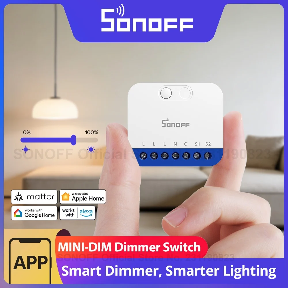 SONOFF MINI-DIM Extreme Matter Over Wi-Fi Dimmer intelligente Dimmer senza sfarfallio Ampia compatibilità dell'illuminazione Monitoraggio dell'alimentazione