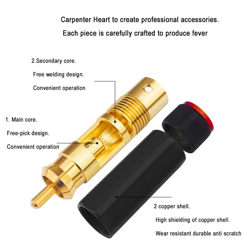 YYTCG Pure Copper Gold Plated RCA Plug Self Locking Lotus Terminal Soldering Free Heating Wire DIY Audio Connector