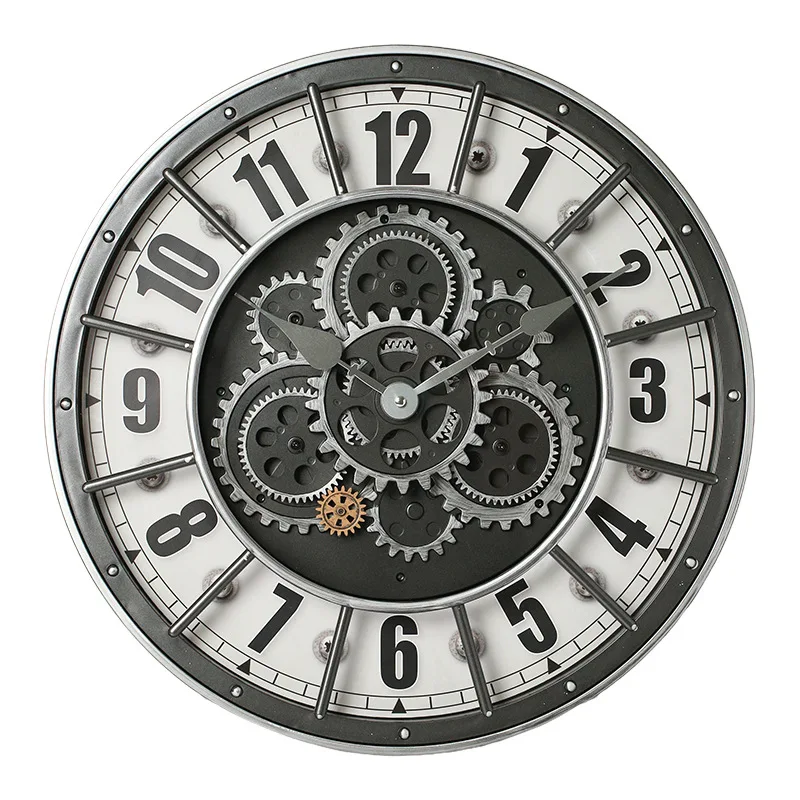 Retro Industrielle Römische Wanduhr mit Zahnradrotation, Dekorative Wohnzimmer-Wanduhr, Stilvolle Geräuschlose Quarz-Wanduhr