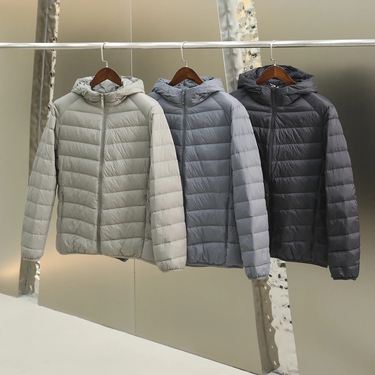 

90% Du down Hooded Jaet Men's Lightweight Warmth Water-Resistant Pure Color Autumn Winter Faion Urban Sle Outerwear