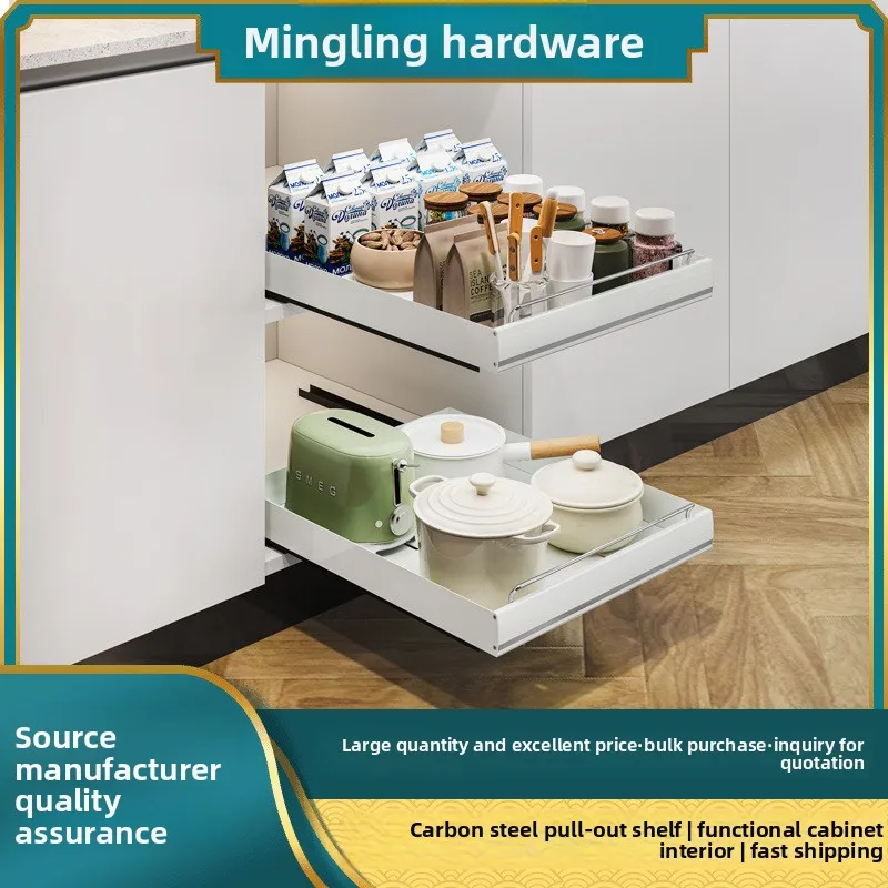 Stainless steel kitchen pull-out rack under sink pull basket cabinet drawer type ultra-deep storage box artifact