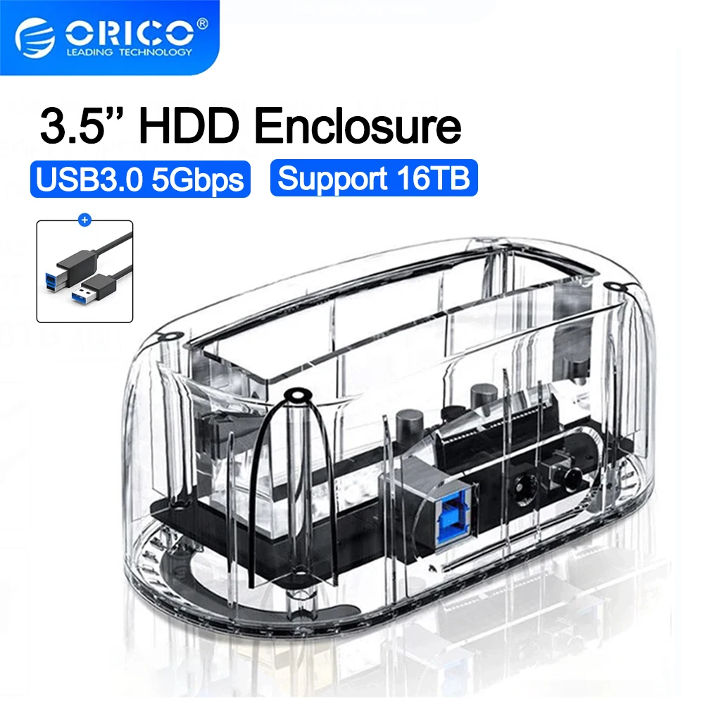 Корпус ORICO HDD 3,5 дюйма Прозрачная док-станция для жесткого диска USB3.0 5 Гбит/с к SATA3.0 Док-станция для жесткого диска для корпуса ПК Поддержка UASP