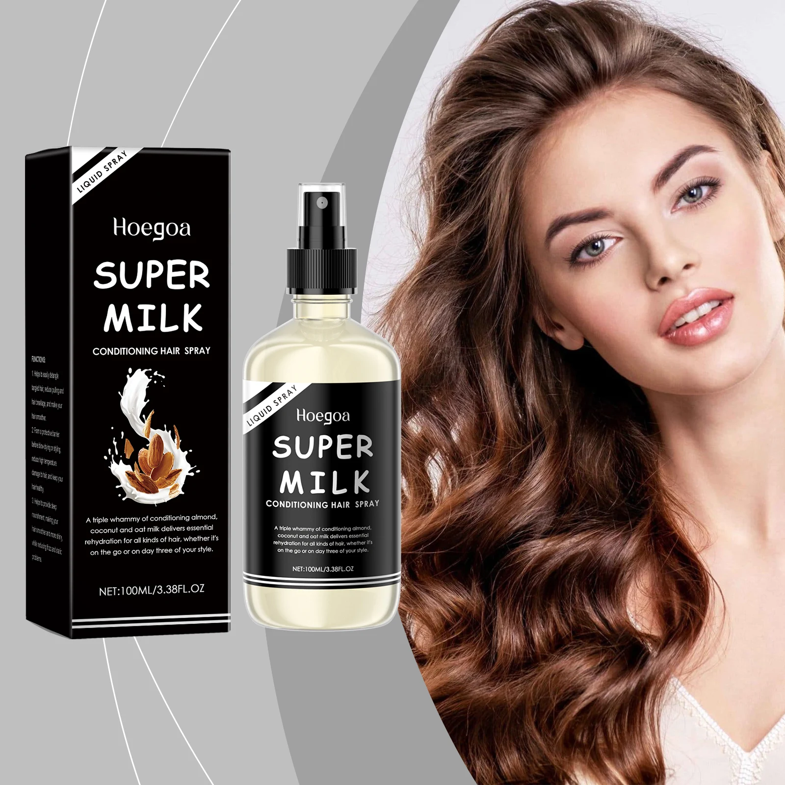 

Спрей-молочко для ухода за волосами без смывания: питание, разглаживание, увлажнение, блеск, легкость, против спутывания, без необходимости смывания.