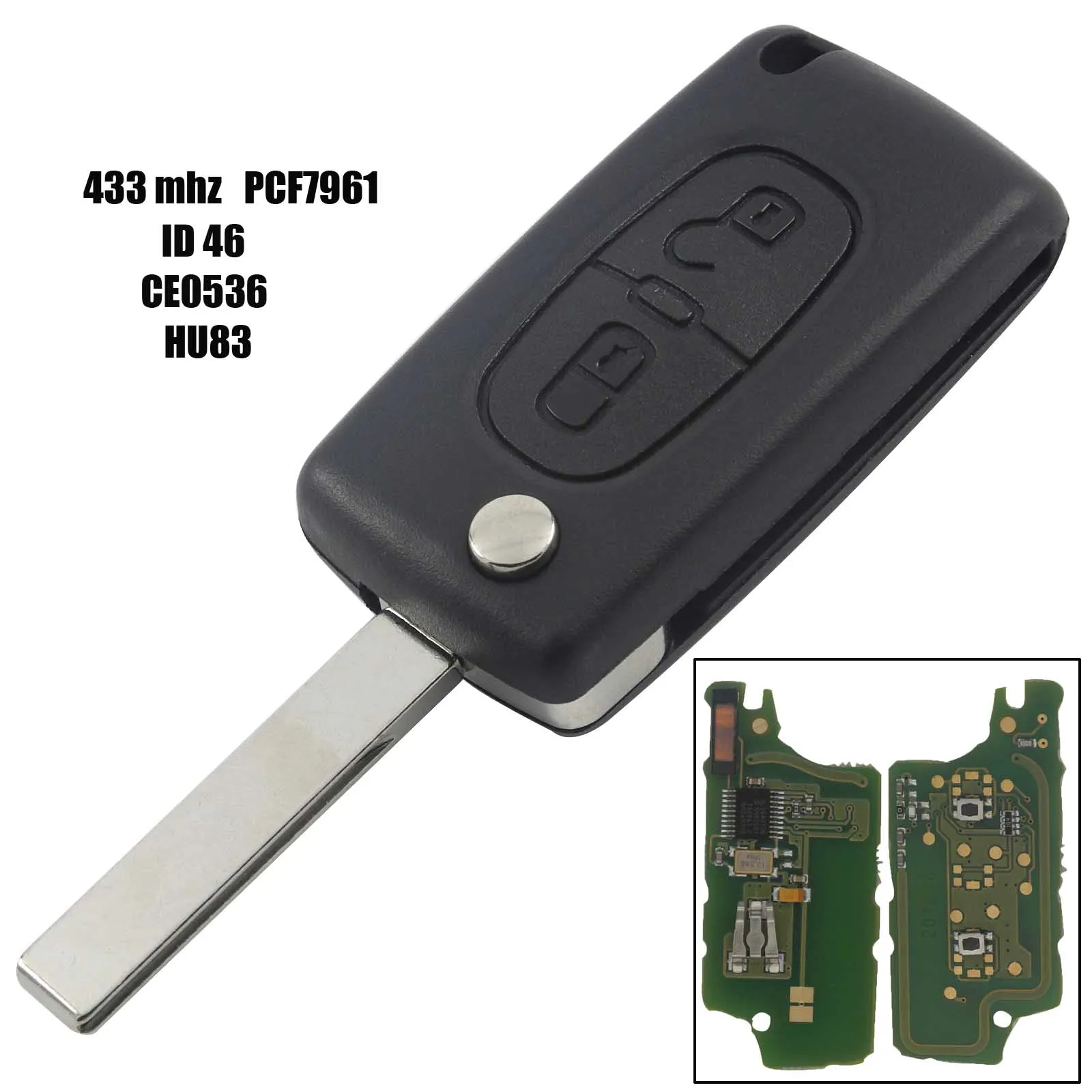 Jingyuqin uzaktan katlanır araba anahtarı ASK/FSK Citroen C3 C4 için 434MHZ Citroen Citroen C5 C6 C8 Picasso Picasso Peugeot 107 207 307S 308 2BTN