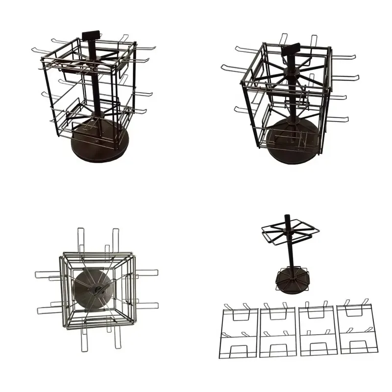 Metal Powder Coated Modern Countertop Rotating Hook Display Stand Removable Design