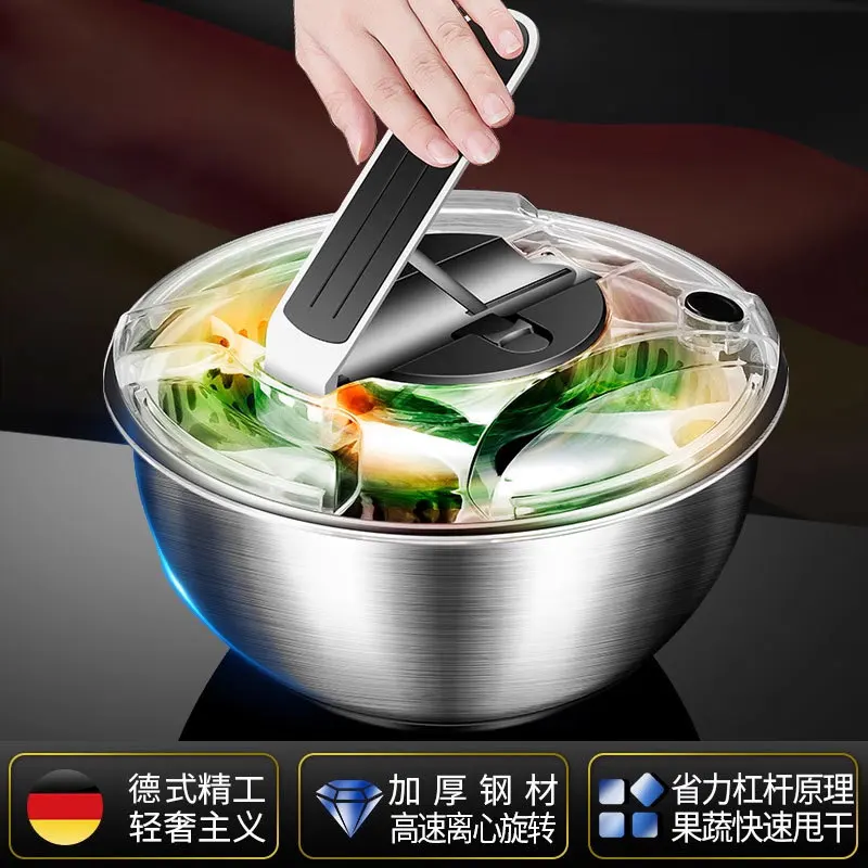 Vegetable Salad Dehydrator Hand Crank Dryer Electric Fruit and Vegetable Draining Basket Kitchen Household Dishwashing Basin