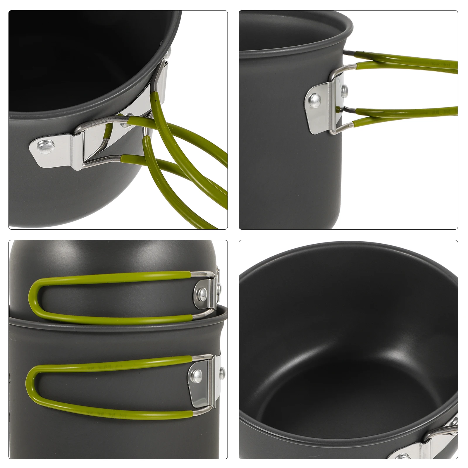 

2 pcs 1 Aluminum Alloy Portable Camping Cookware Outdoor Cooking Pot Set Lightweight Durable Skidproof Handle For 1-2 People Pan