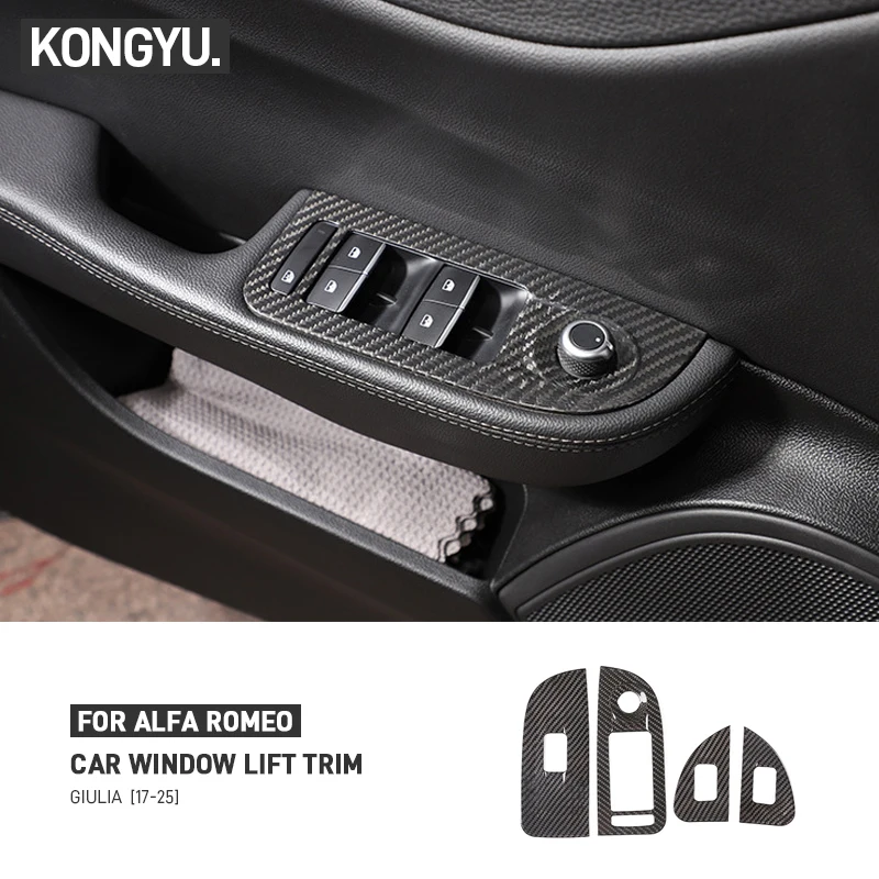 

For Alfa Romeo Giulia 2017-2025 Real Carbon Fiber Car Window Lift Switch Panel Frame Sticker Trim Cover Decoration Accessories