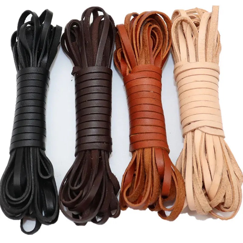 5m Cowhide Leather Rope DIY Jewelry Making for Bracelet Durable Circle Flat Leather Strips Bar Hand Woven Sewing Handbag Crafts