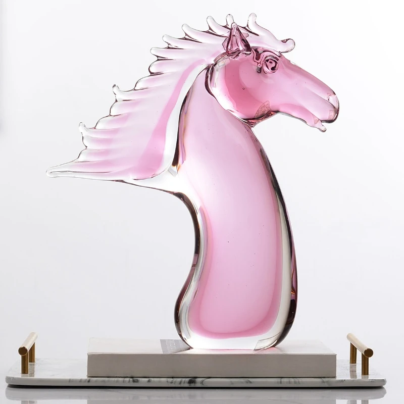 Horse to success gold powder horse head modern simple high-end glass ornament home entrance gift ornament