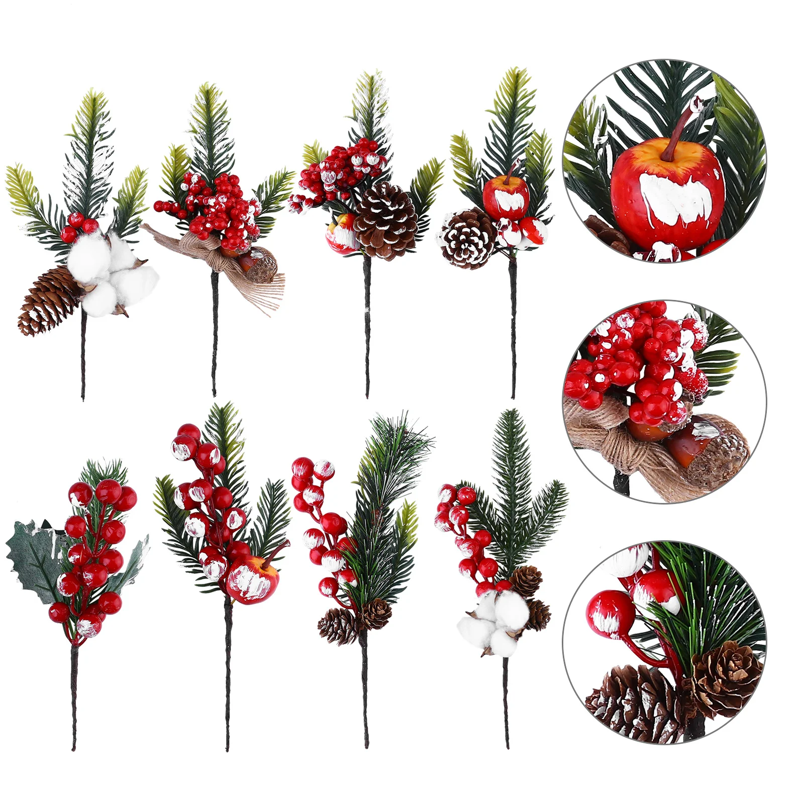 

8Pcs Artificial Berry Branch Red Vivid Simulation Christmas Holiday Party Decoration Artificial Berries Fake Berries