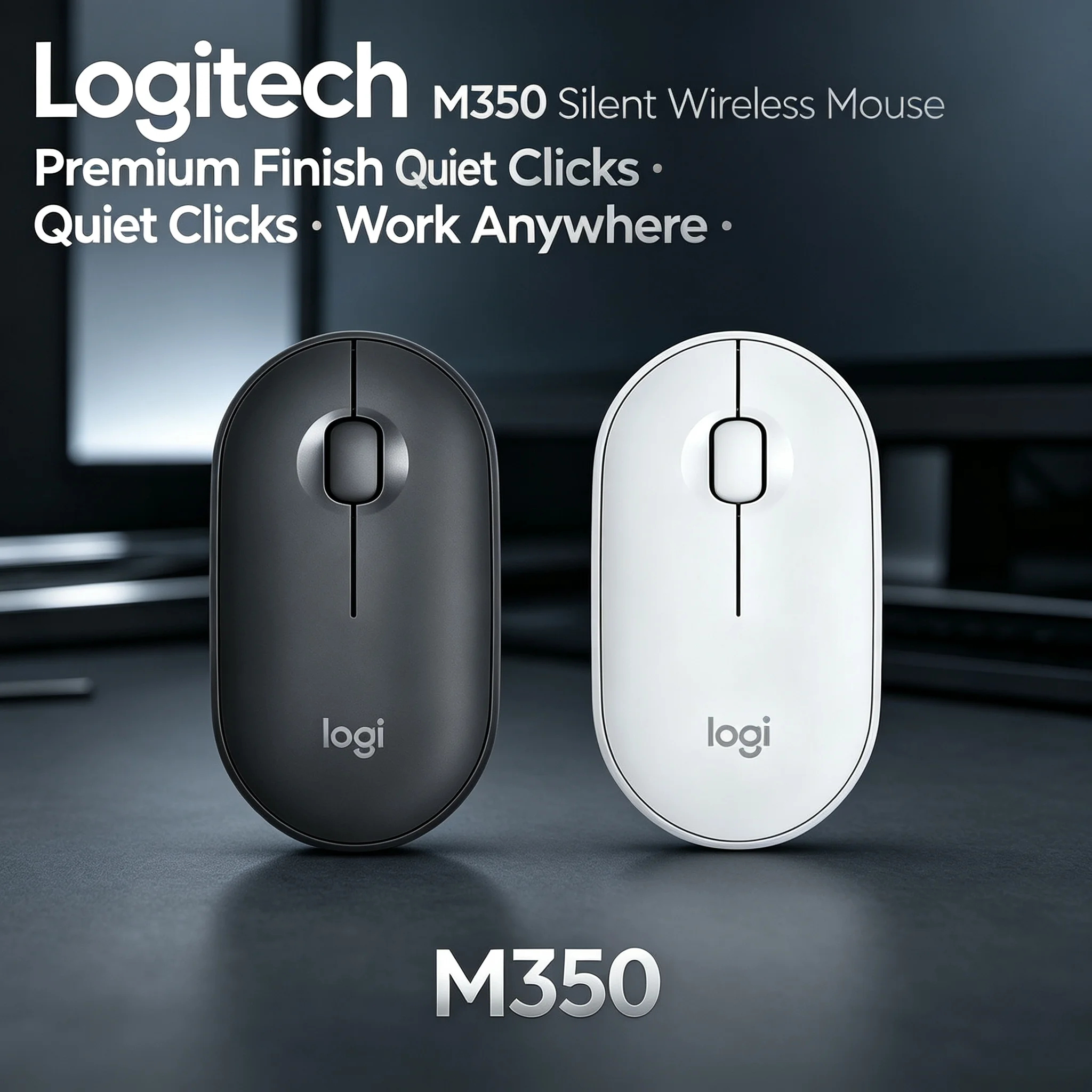 Logitech M350 Pebble Silent Wireless Mouse Slim Portable Mice For Home Office Laptop Work