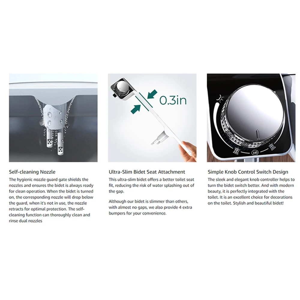 ABMS-Bidet Toilet Seat Attachment Ultra-Thin Non-Electric Self-Cleaning Dual Nozzles Wash Cold Water