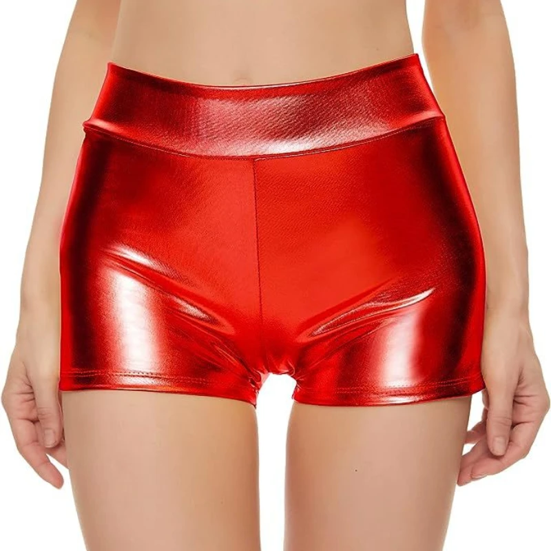 Hot selling nauwsluitende shorts met hoge taille voor optredens in nachtclubs, leren broek met onderkant en hot stamping