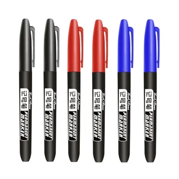 6 Pcs/Set 1.5mm Fine Waterproof Permanent Marker Pen Fine Point Ink Thin Nib Crude Nib Red Black Blue Ink Color Marker Pens