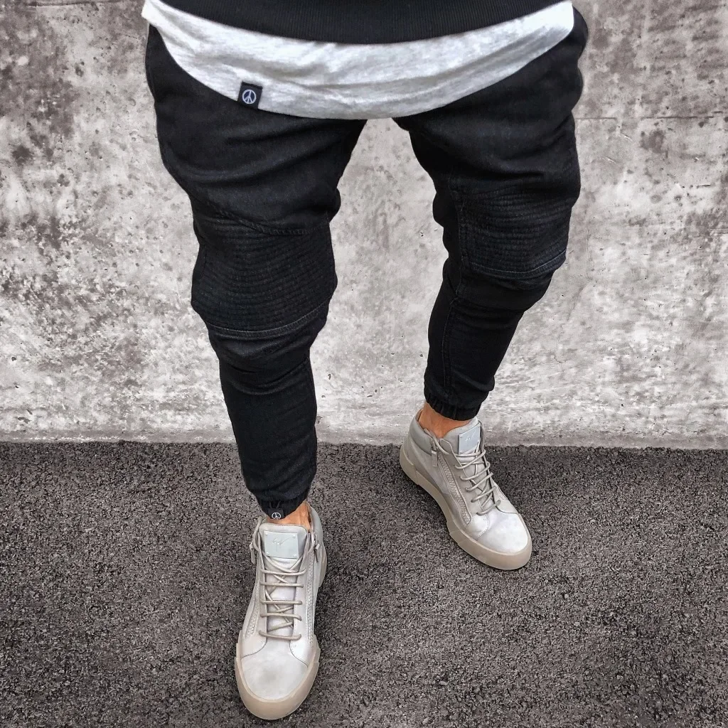 Denim Pencil Pants Men Vintage Washed Jeans High Waist Pockets Zipper Fly Basics Ankle Length Trousers Casual Long Denims