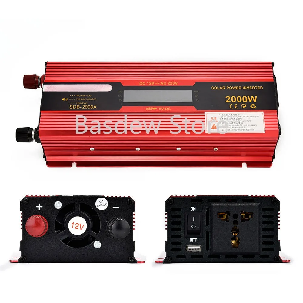 Inverter 12v24v To 220 V2000w Vehicle-Mounted Home Use Solar Power Adapter LCD Display