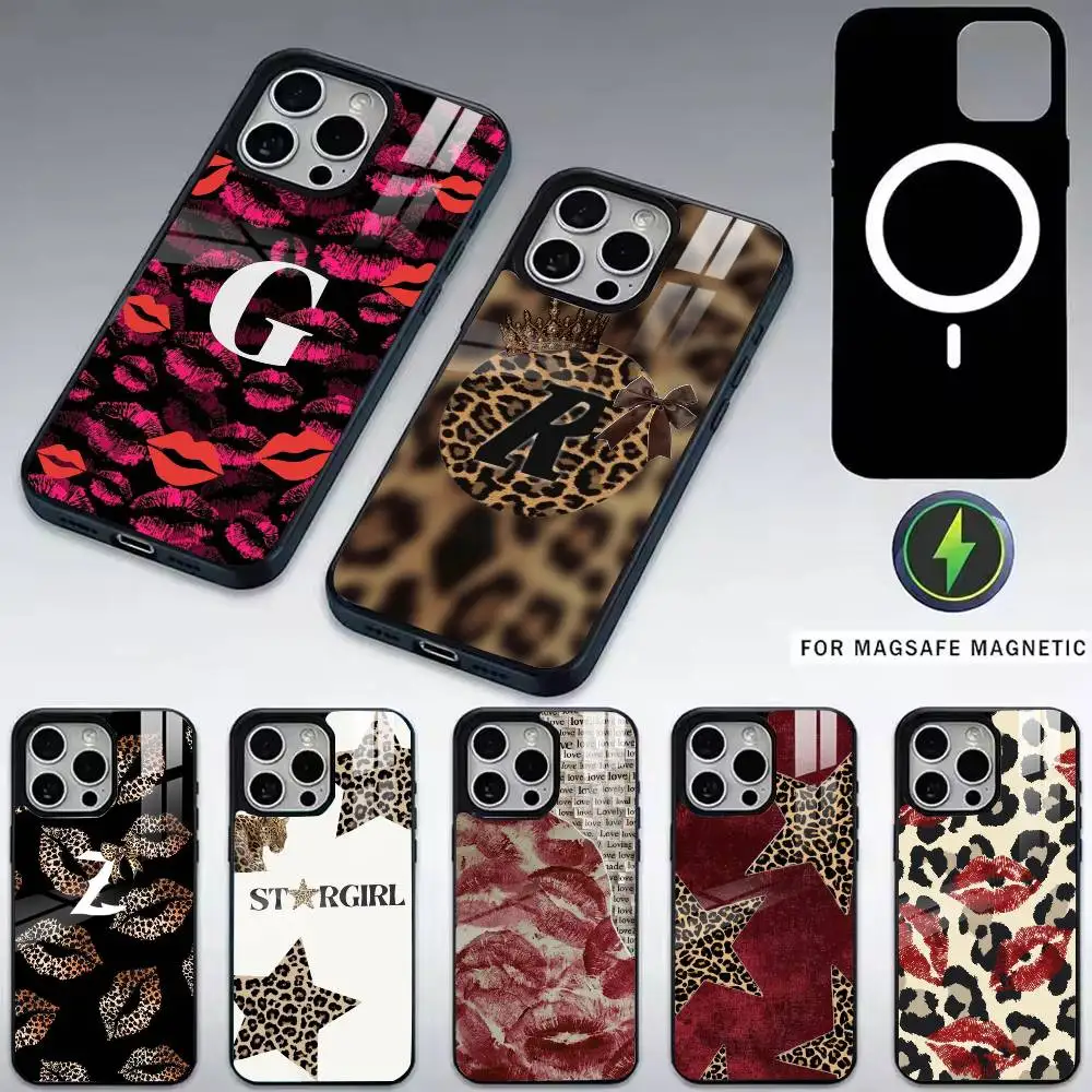 

L-Leopard Print Phone Case For iPhone17,16,15,14,13,12,11 Plus,Pro Magnetic For Magsafe Wireless Charging