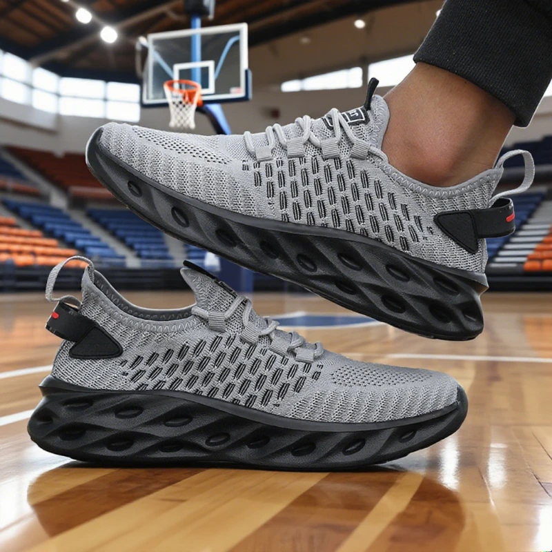 Men's Athletic Basketball Sneakers Bright Yellow Woven Upper Airy Mesh Design Men Shoes Trendy Non-slip Functional Sports Shoes view 5