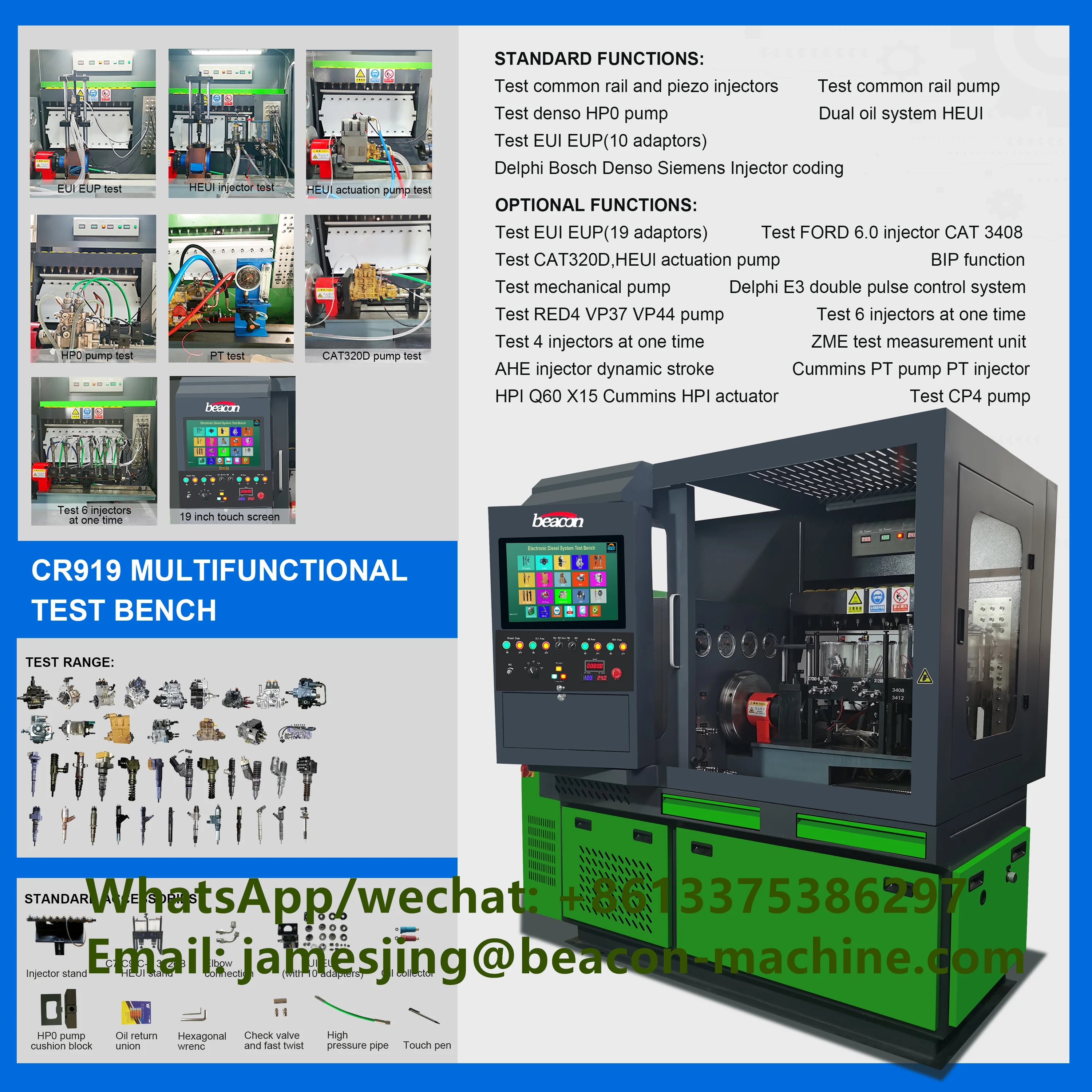 Common Rail Diesel Fuel Injection Pump Test Bench Cr919 Pump Calibration Machine Heui C7 C9 Injector Test With Eui Eup Cambox