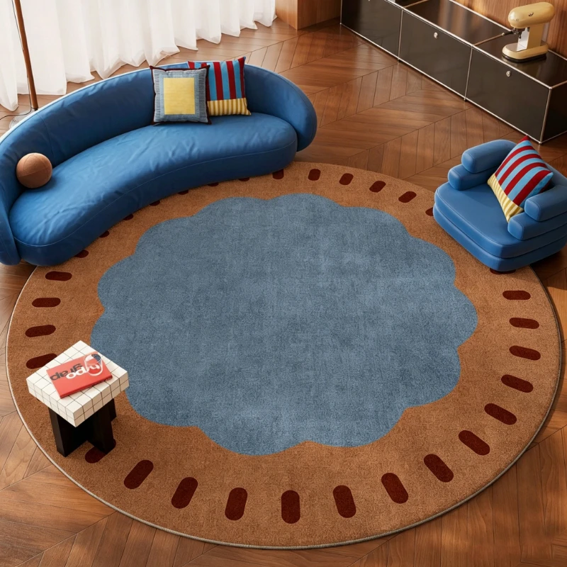 Round Living Room Carpet Stain-resistant Dirt-resistant Floor Mat Brown Geometric Pattern Rug Large Size Retro Home Decor Rugs