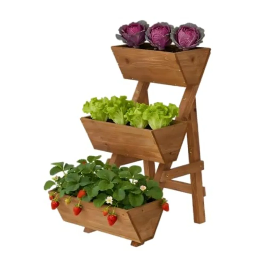3-Tiers Wooden Raised Garden Bed Planter Box Flower Pots Vertical Garden Planter Wood Plant Stand for Vegetables Flowers Herbs