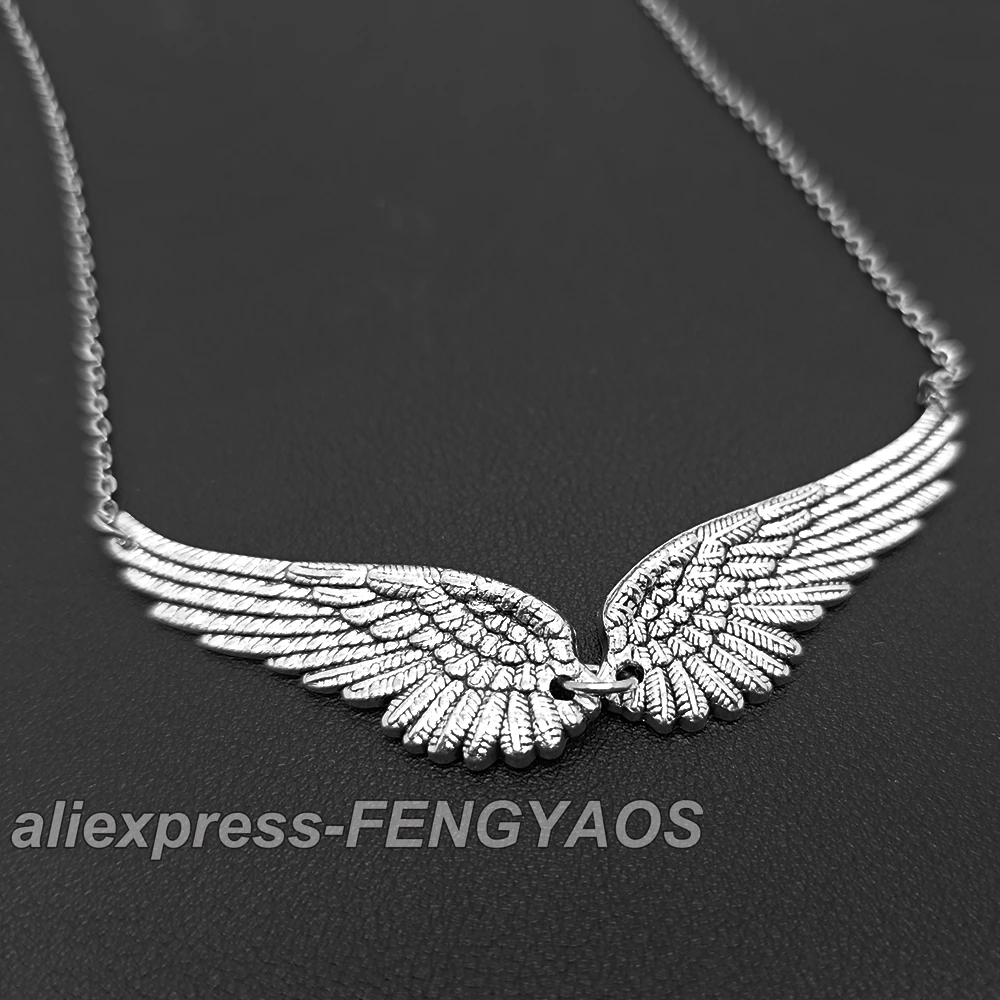 Vintage Angel Wings Feather Choker Big Pendant Aesthetic Link Chains Statement Necklace for Women Collar Bib Wedding Tribal Gift