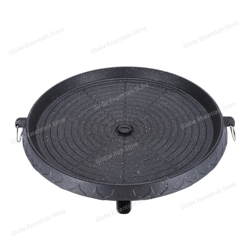 Korean BBQ Grill Pan with Maifan Stone Coated Surface Non-Stick Camping Frying Pan Portable BBQ Grill Plate for Outdoor