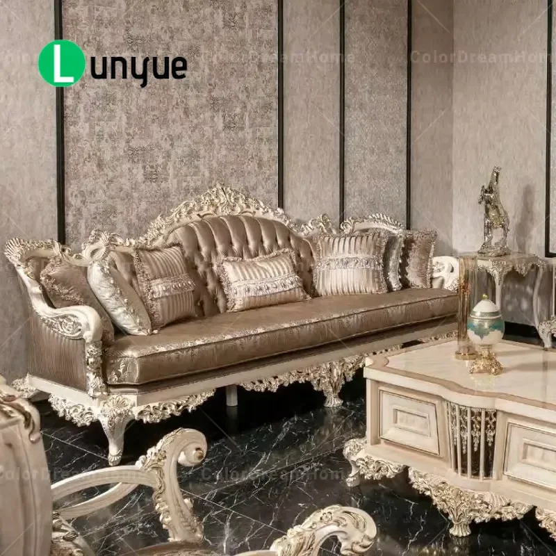 Turkish Royal Antique Style Solid Wood Classic Luxury Sofa Set For Living Room Furniture High Quality Durable Elegant Design