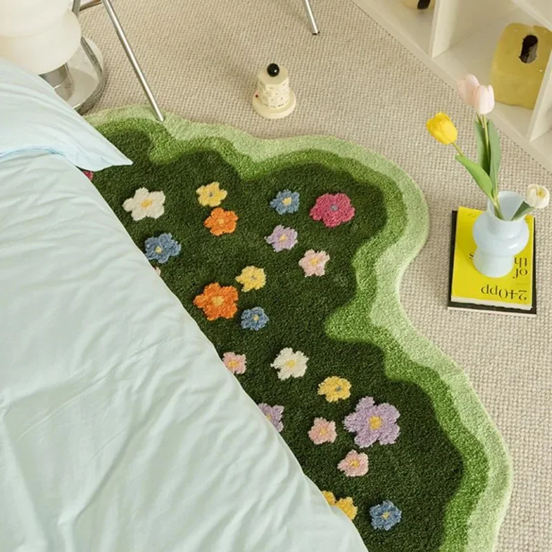 Green Moss Flower Tufting Carpet Plants 3D Flower Wavy Shape Rug Absorbent And Non-slip Bathrooms And Living Rooms Decor Carpets