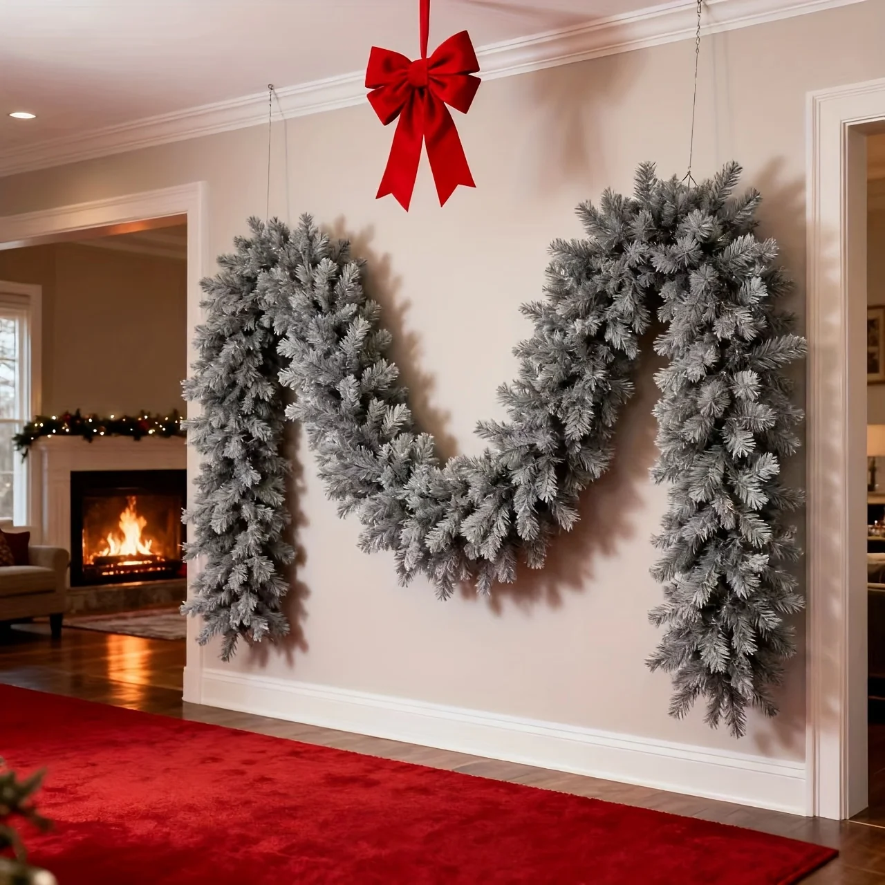 1 Stück Luxuriöse Schneebestäubte Tannengirlande Weihnachtsdekoration für Innen und Außen Feiertags-Hängedekoration Realistische Künstliche Winterpflanze – Detail 5