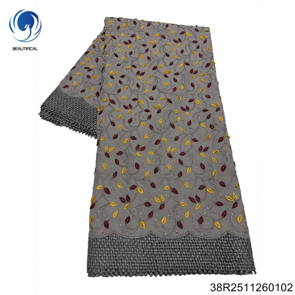 2025 New Exquisite and Beautiful Multi-color All-cotton Fabric Embroidered Nigerian Swiss Lace Party Dress 38R25112601