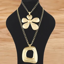 1 Piece Gold Color Large Boho Medallion Hollow Irregular Pendant Long Chain Elegant Necklace Lagenlook for Women Men Gift