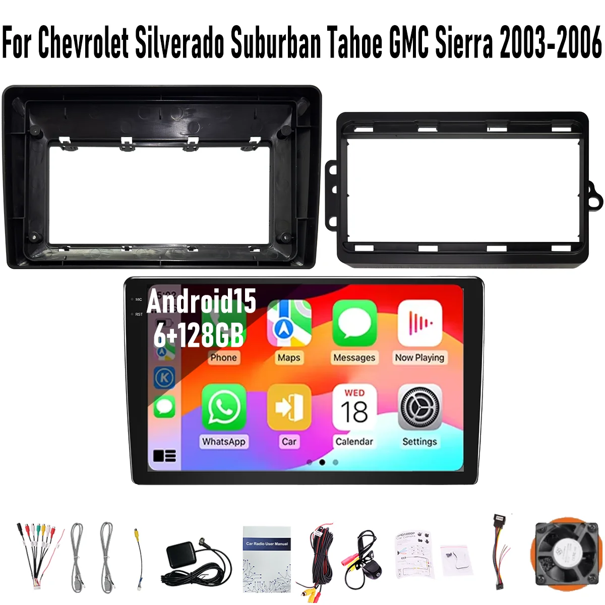 

9“ Apple CarPlay Android auto 6-128GB (8CORE) Chevrolet GMC Hummer Savanna 2003-2006 QLED Screen Android15 GPS Head Unit Radio