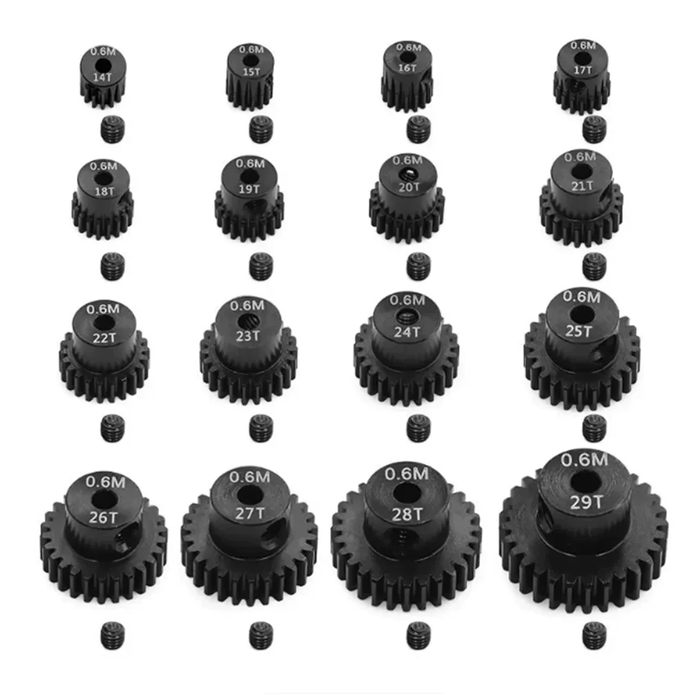 1Pcs Set M0.6 0.6 Module Steel Motor Pinion Gear 3.175/5mm Shaft 17T-28T Hardened Steel Gears For RC 1/10 Buggy Drift Car Parts