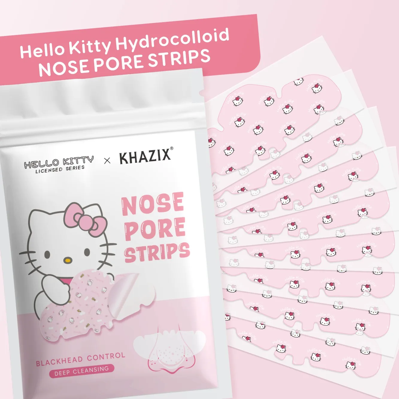 1/7PCS Hello Kitty Blackhead Pore Strips Cute Pink Deep Cleansing Nose Patches for Daily Pore Care 7pcs 3 Cotton Swab Combinatio