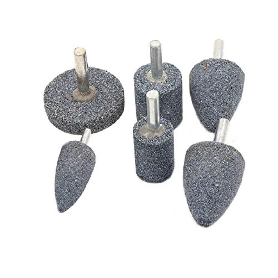 

80 Grit 3 Different Shapes Head Mounted Stone Point Abrasive Grinding Wheels Bit Set with 1/4" 6mm Mandrel for Rotary Tools
