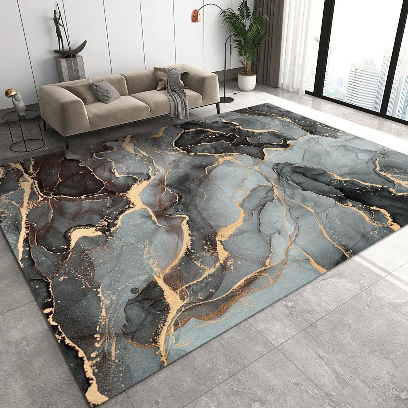 Abstract Texture Carpet Gold Embellishment Home Decoration Anti Slip Pad Flow Pattern Multi-color Living Room Bedroom Carpet