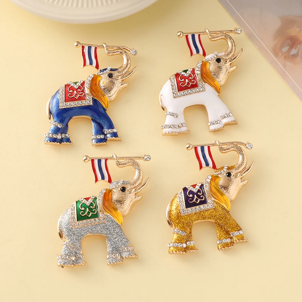 

2024 New Crystal Rhinestone Thai Elephant Series Brooch Dress Decoration Enamel Process Tourist Souvenirs Gifts