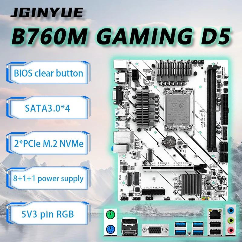 JGINYUE B760 Motherboard M-ATX LGA1700 Support Intel Core i3/i5/i7/i9 12th 13th 14th 12400F/13400F DDR5 Desktop B760M GAMING