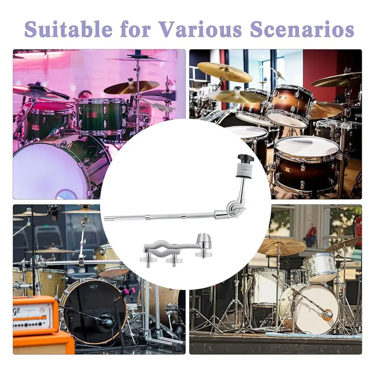 A50U Drum Set Mounting Clamp, 9.1 Inch / 23cm Cymbal Boom Arm with Clamp Holder Bracket, Drum Set Extension Mount Clip