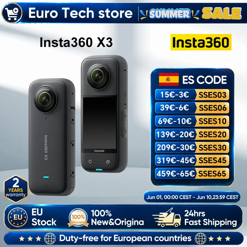 Insta360 X3 - Cámara de Acción 360° Resistente al Agua con Sensores de 1/2" y 48MP, Video HDR Activo 360° a 5.7K, Foto… — oferta en AliExpress