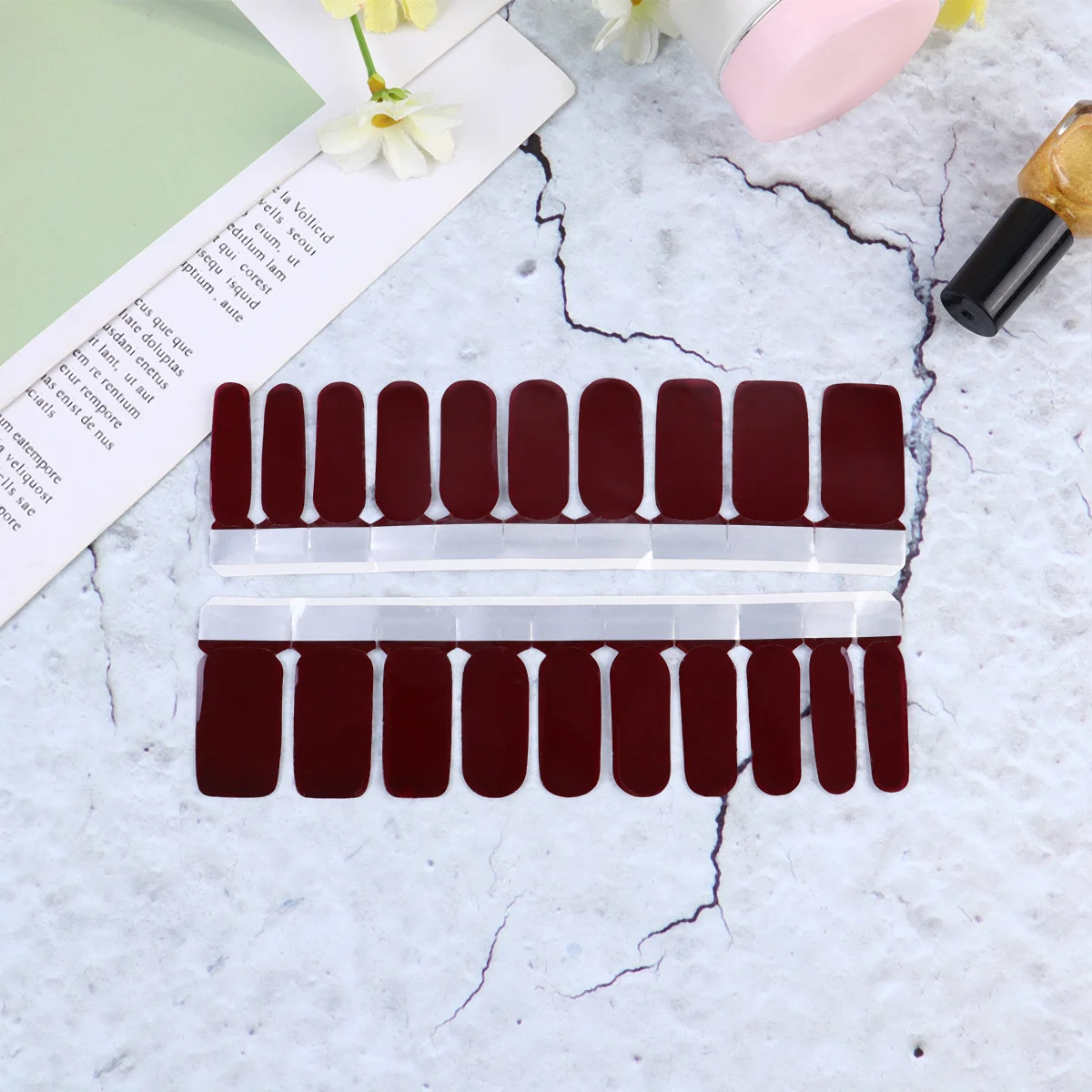 20Pcs Nail Sticker Durable Flame Red Solid Color DIY Manicure Accessory Women Nail Art Sticker for Party Birthday Holiday