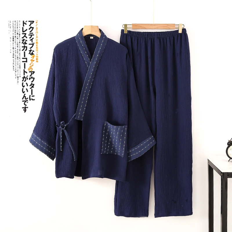 2025 Japanese Kimono Set Cotton Yarn Pajamas Two-piece Couple Yukata Loose Man and Woman Sleepwear Home Clothing