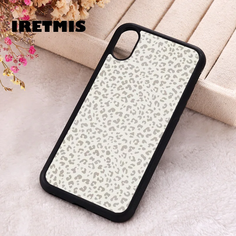 Iretmis Phone Cover Case For iPhone X XS Max XR 11 12 13 PRO MINI 14 15 16 Plus Rubber Silicone Scattered Cheetah Print