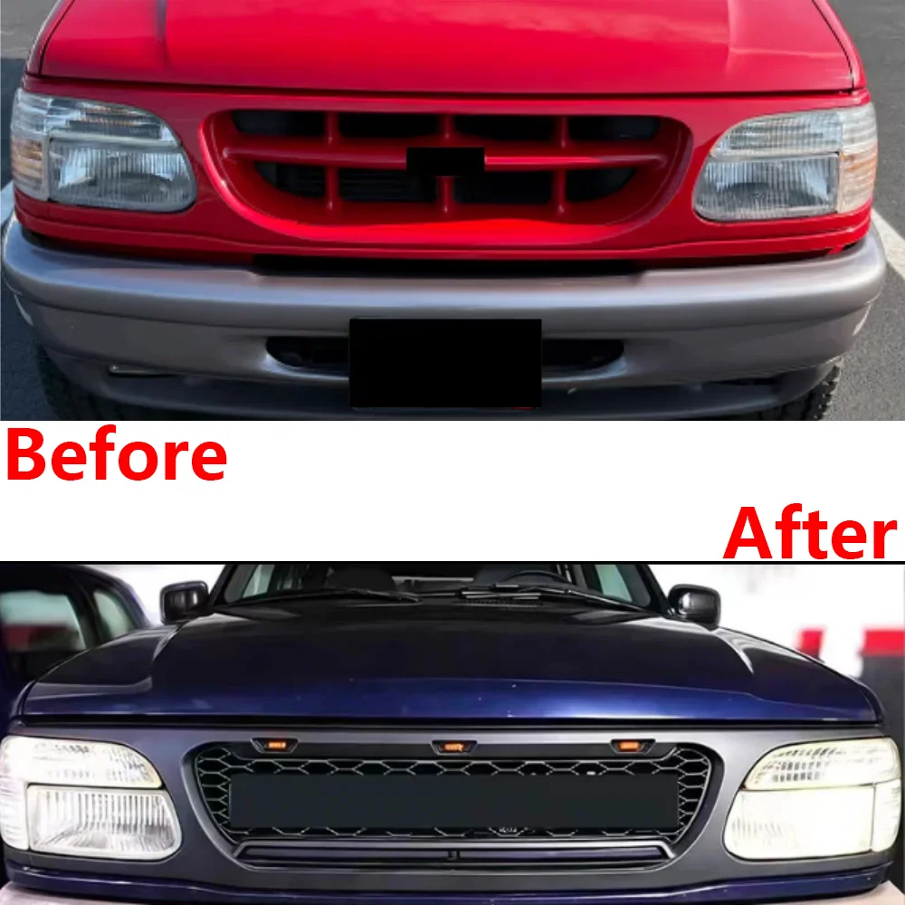 Front Grille for Ford Explorer 1995-2001 Sport Mesh Grill with LED Light Bar Front Bumper Grille Exterior Styling Upgrade view 2
