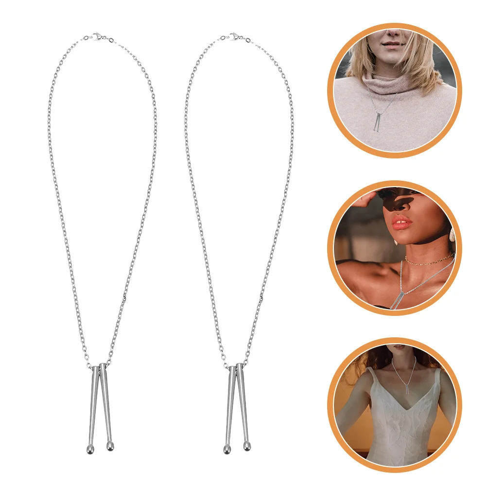 

2Pcs Drum Stick Pendant Necklace Titanium Alloy Charm Hip-Hop Clavicle Chain Music Lovers Jewelry Gift Drum Stick Charm Necklace
