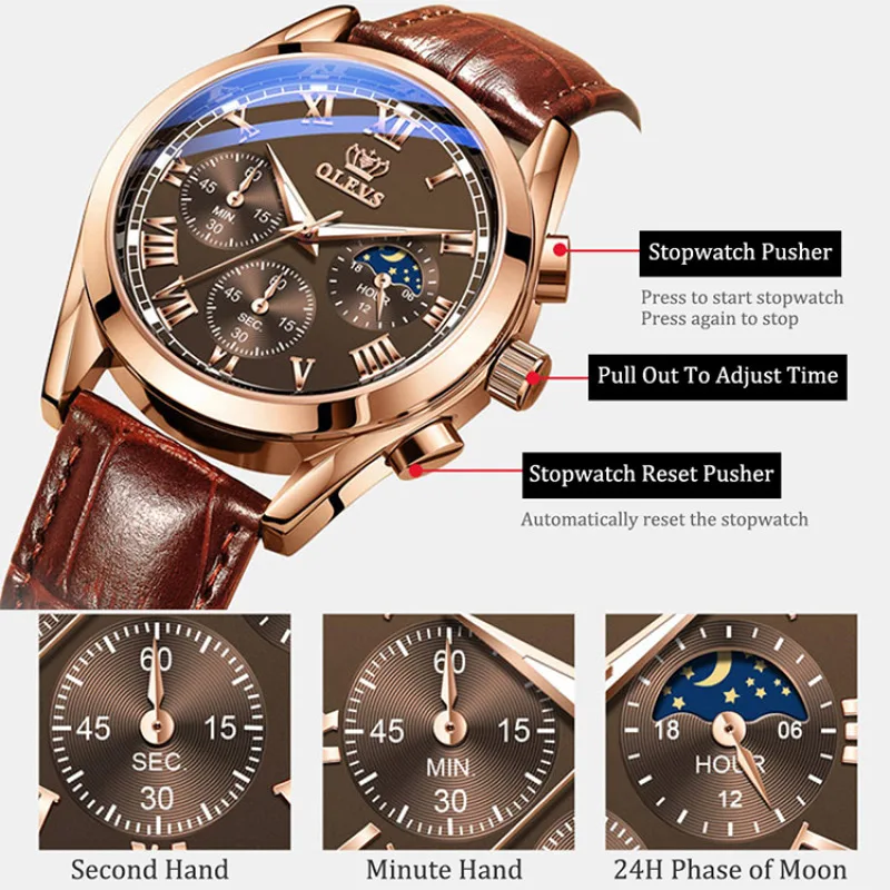 Montre étanche Shoous pour homme, montre chronographe de sport multifonctionnelle