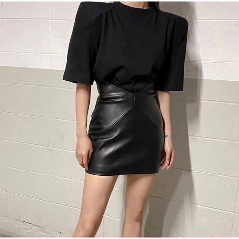 Women's PU Bodycon Sexy Short Skirt High Waist Faux Leather Mini Skirt Female 2022 Fall Winter New Fashion Ladies Bottoms 2022